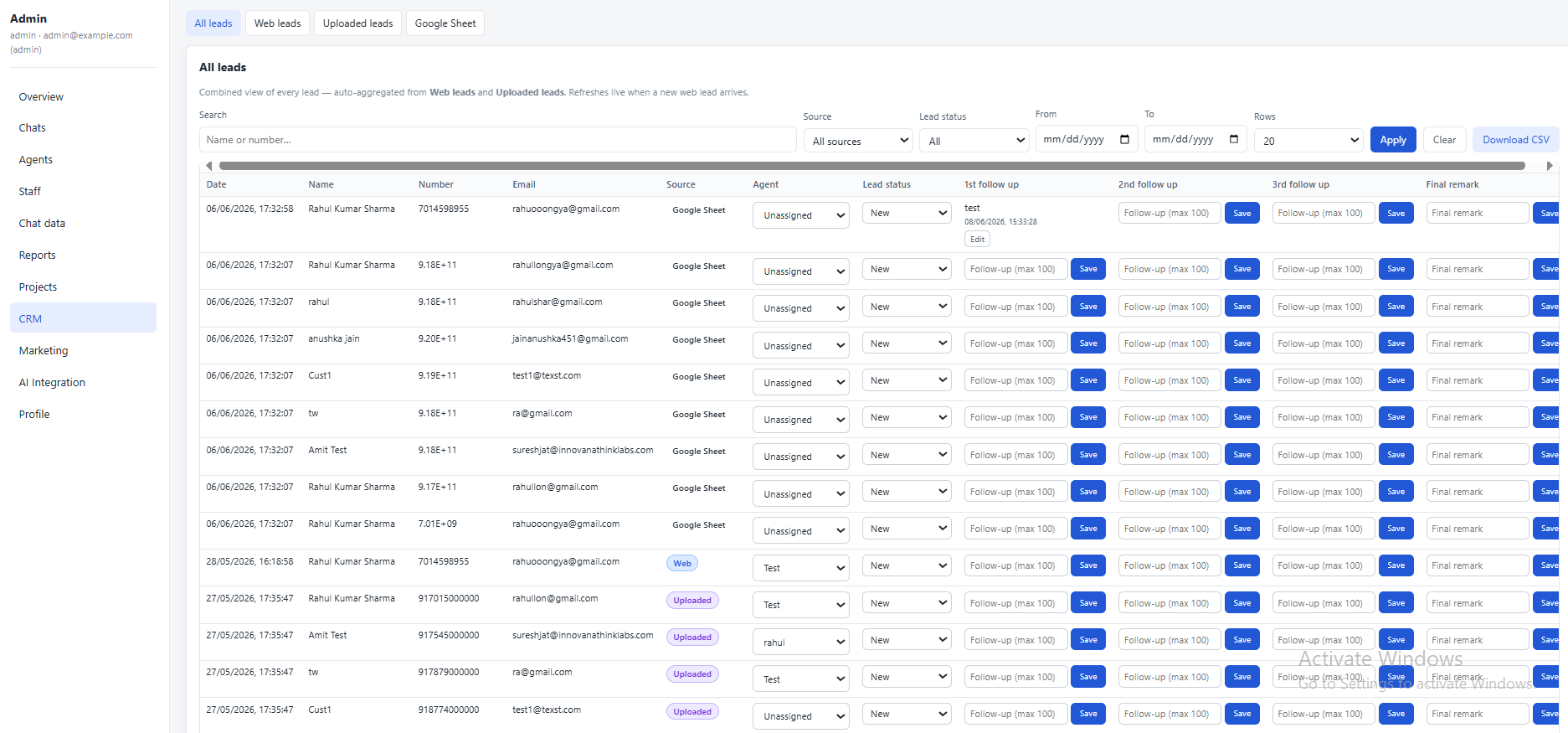CRM all leads